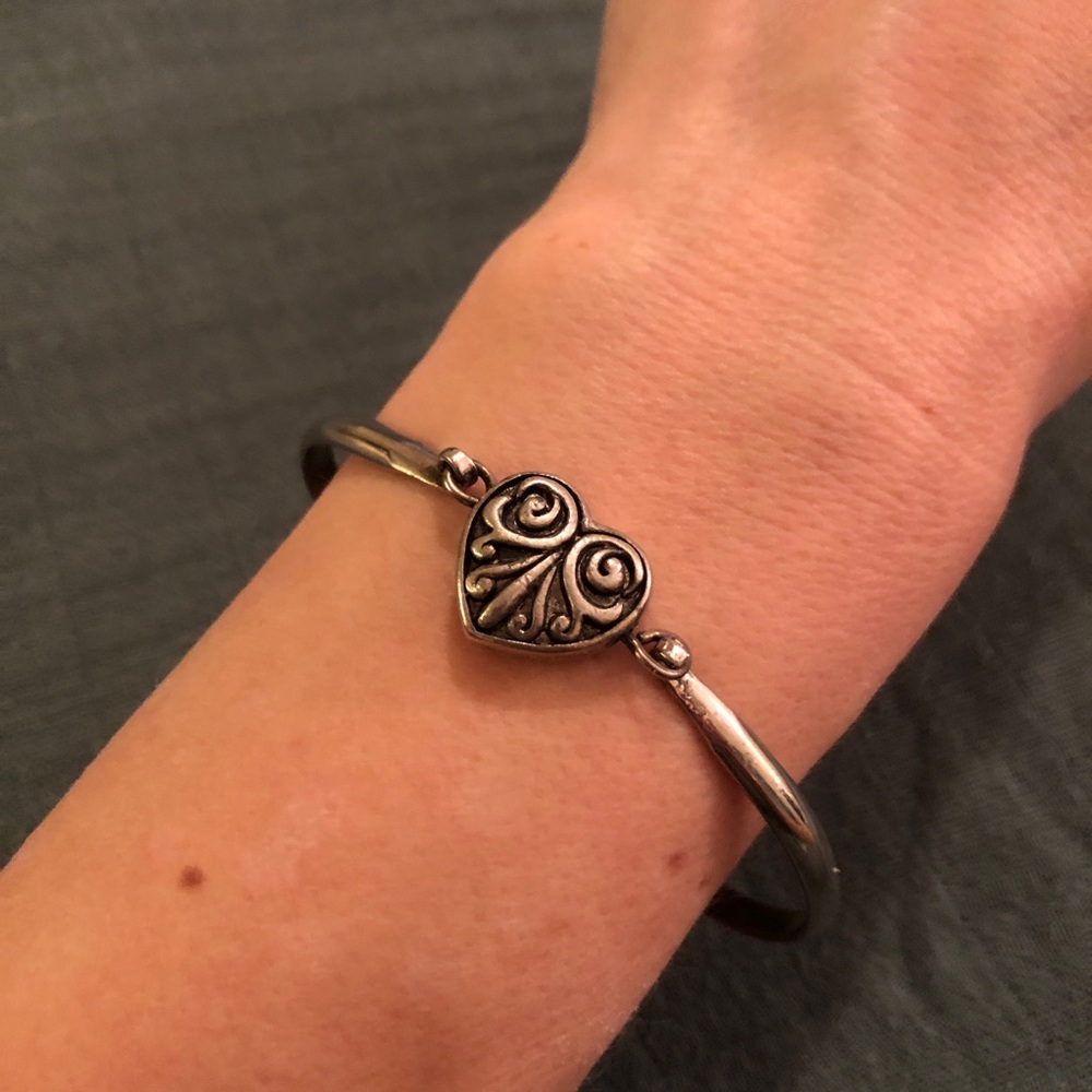 Elegant Silver Heart Bangle Bracelet